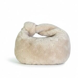 Womens Faux Fur Slouchy Clutch Bag Cream Cozy Winter Minimalist